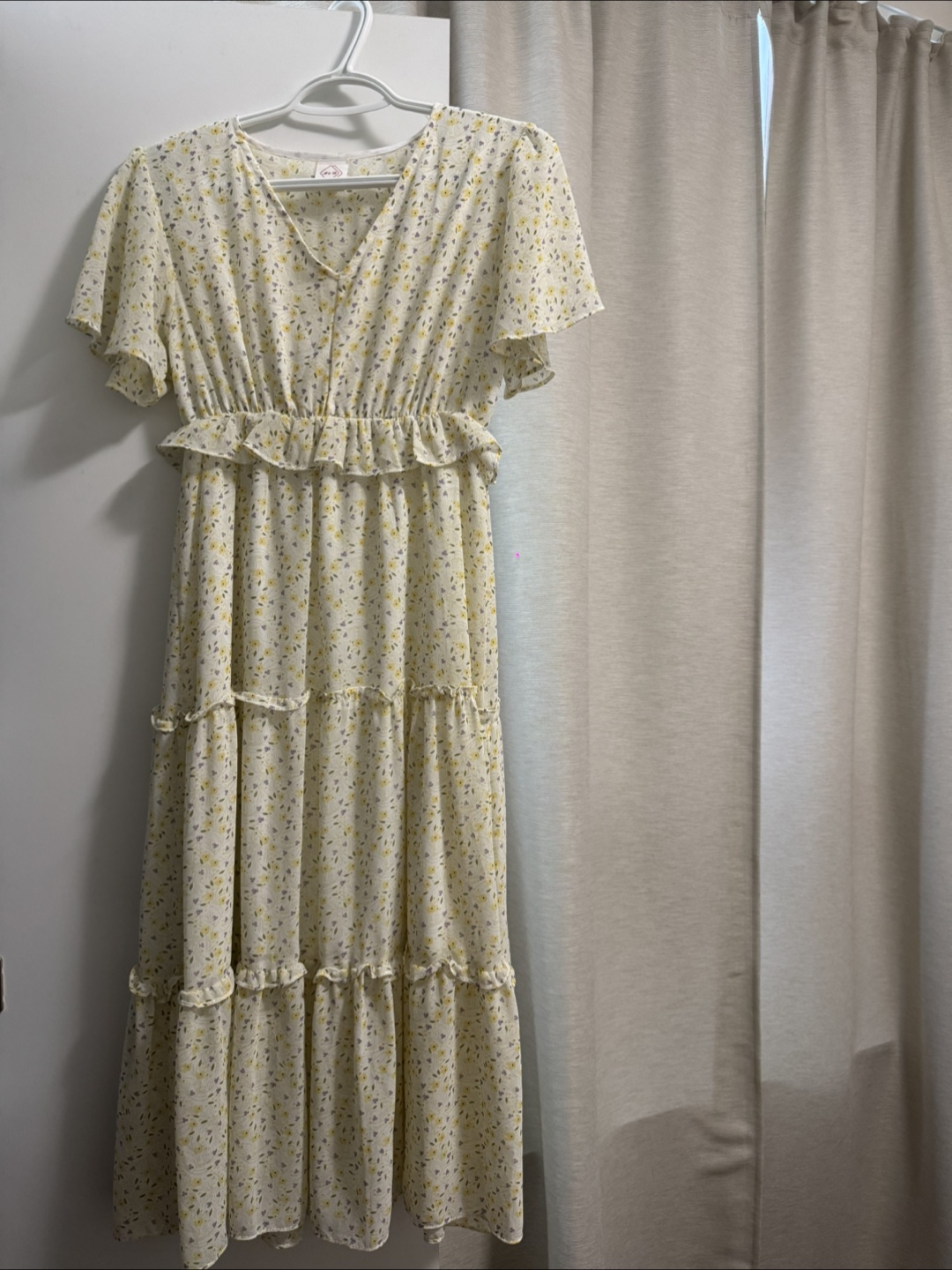Floral Print Maxi Dress - Yellow & White