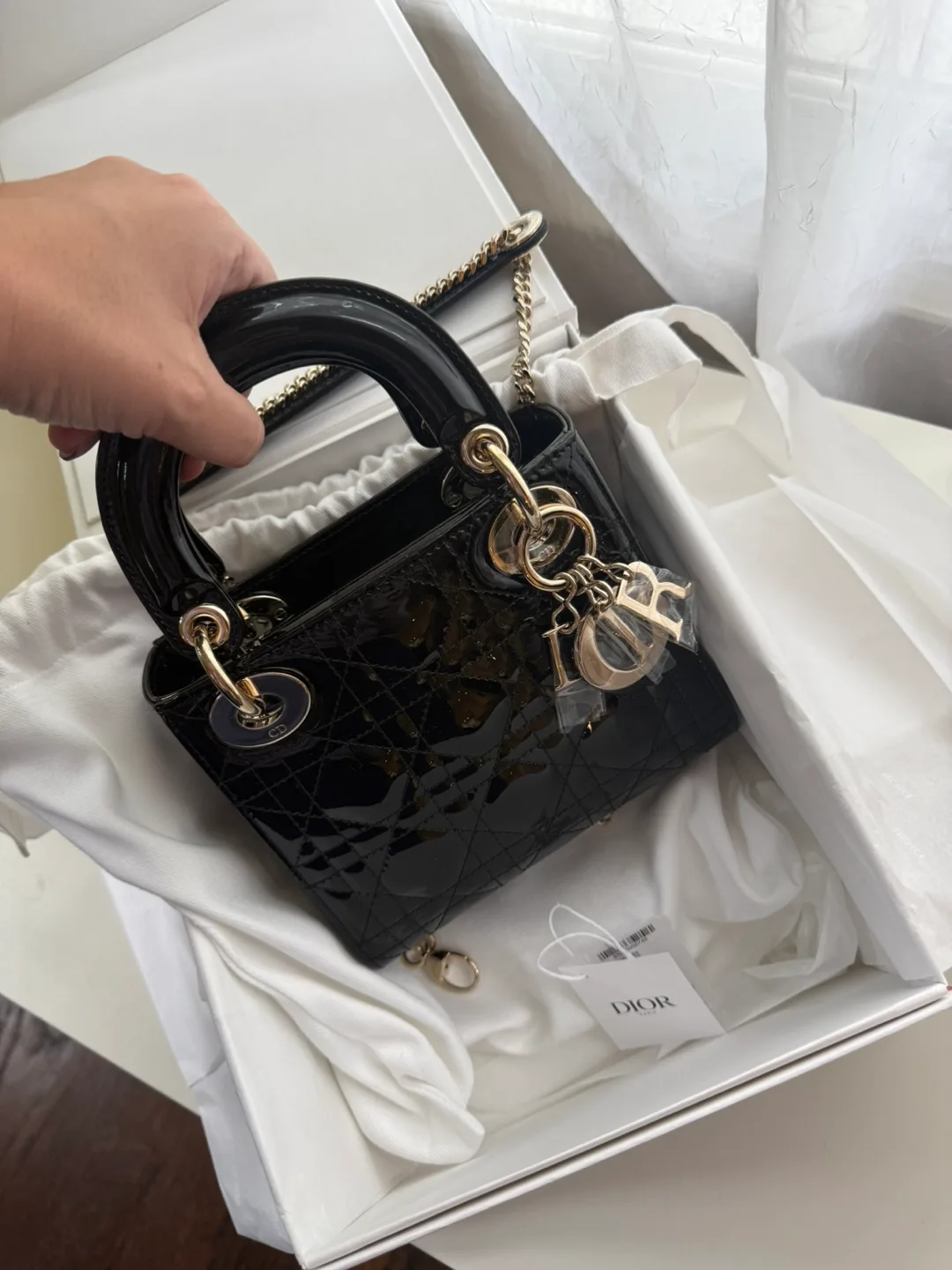 Brand new full set Lady Dior Mini black patent gold hardware image indicator(4)