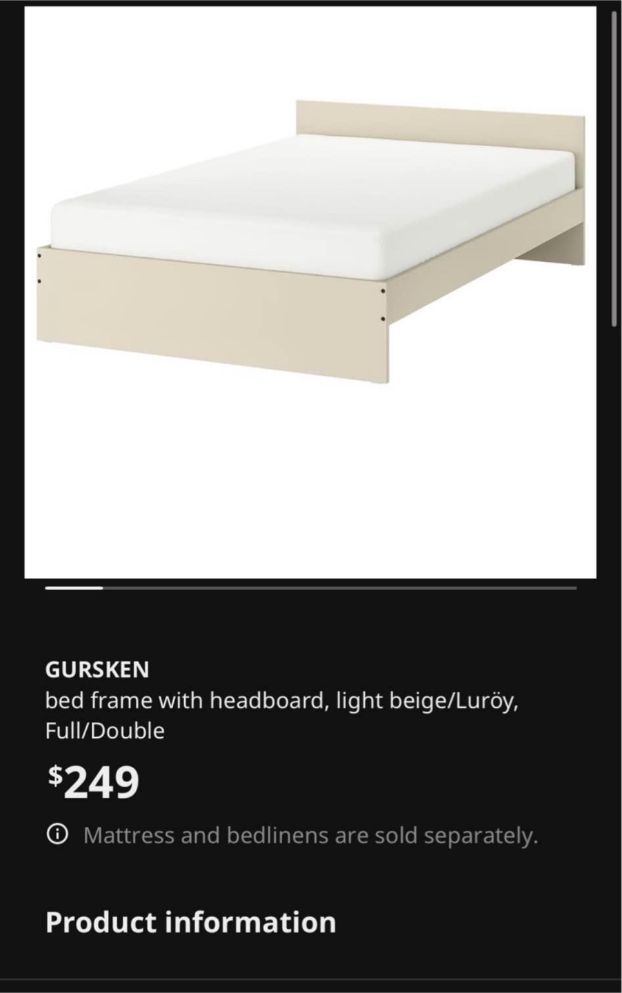 IKEA Gursken Full/Double Bed Frame - Light Beige - photo 2