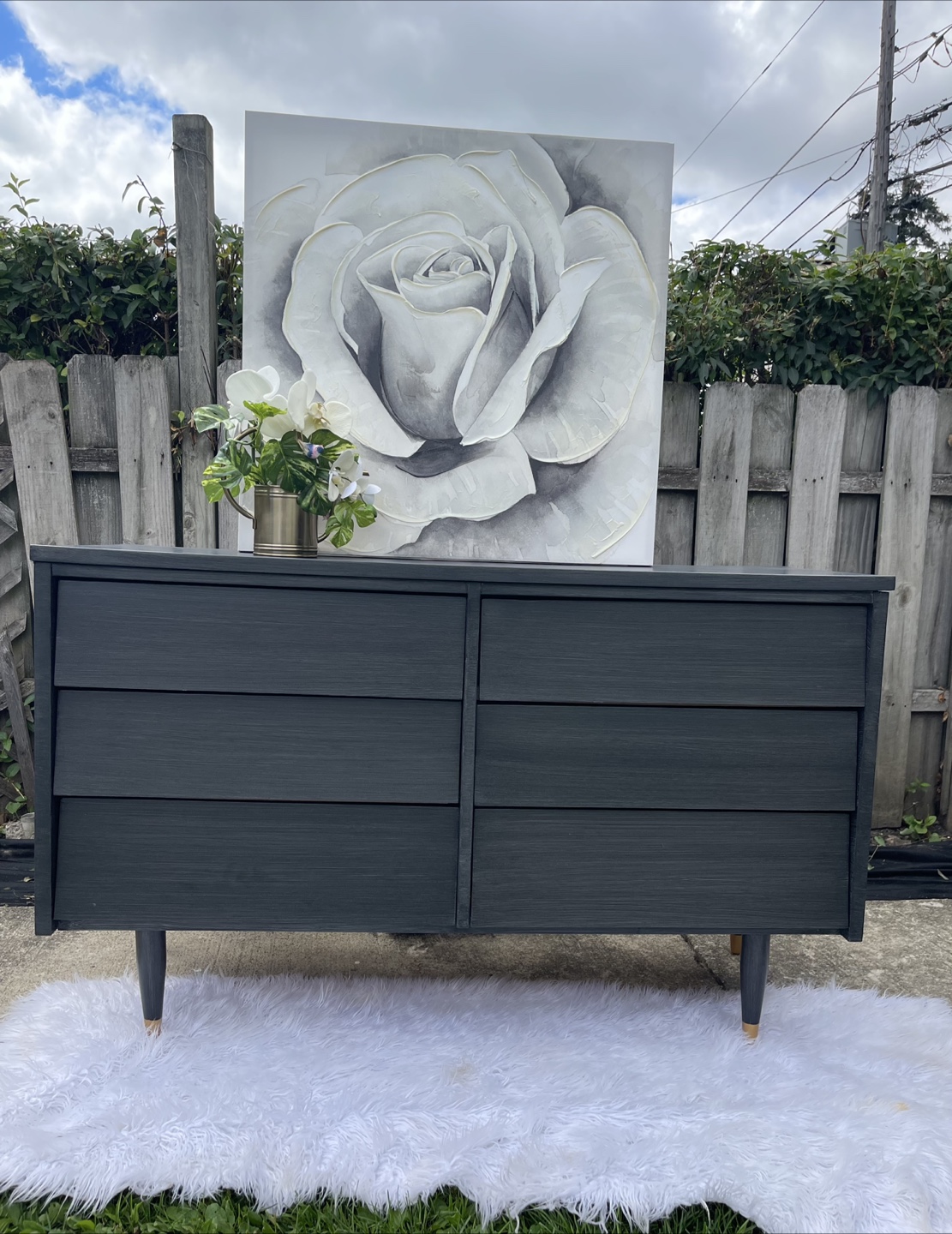 MCM 6 Drawers Brushed Gray/ Gold /Tv Stand / Mini Credenza