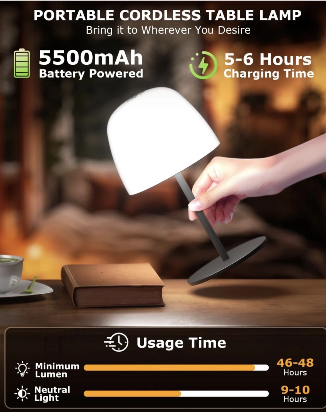 Cordless Portable Table Lamp - Adjustable Size - photo 4