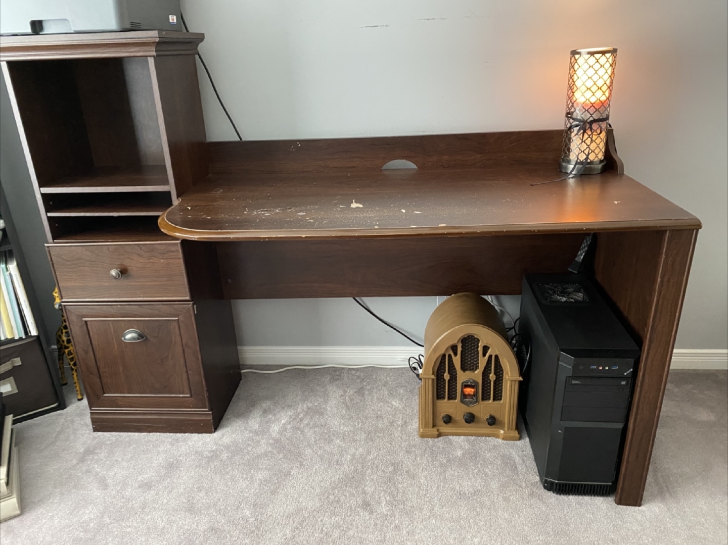 Brown Wood Desk with Hutch