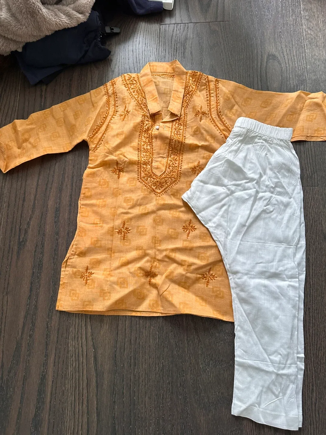 Brand new Kids' Kurta Pajama Set - Orange & White, 3t to 4t thumbnail
