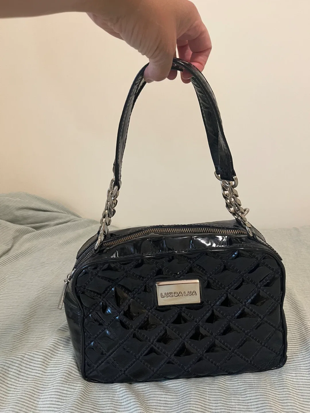 Luz da Lua Black Leather Patent Bag thumbnail
