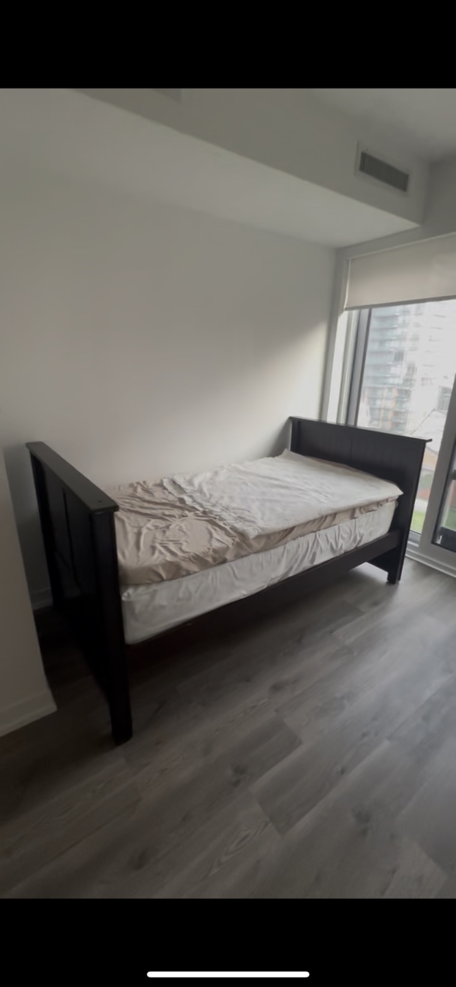 Dark Wood Twin Bed Frame+ mattress