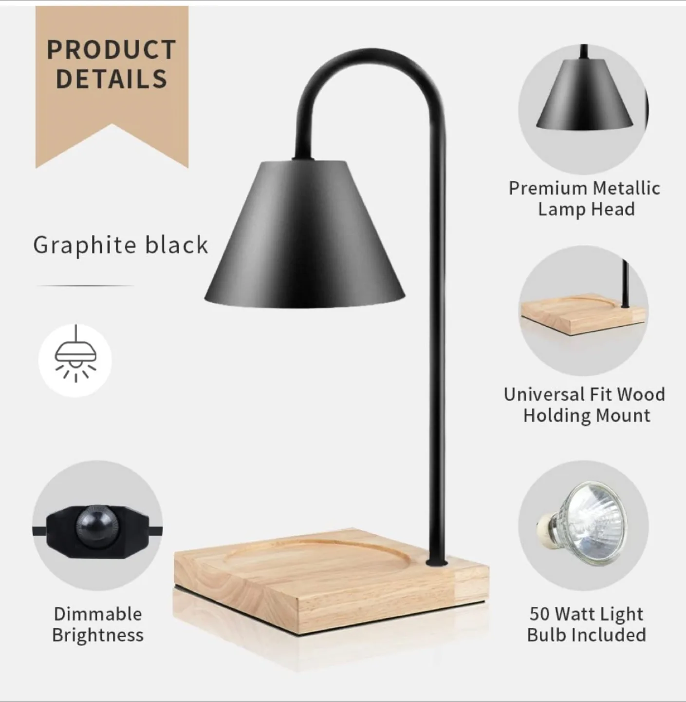 Graphite Black Candle Warmer Lamp image indicator(2)