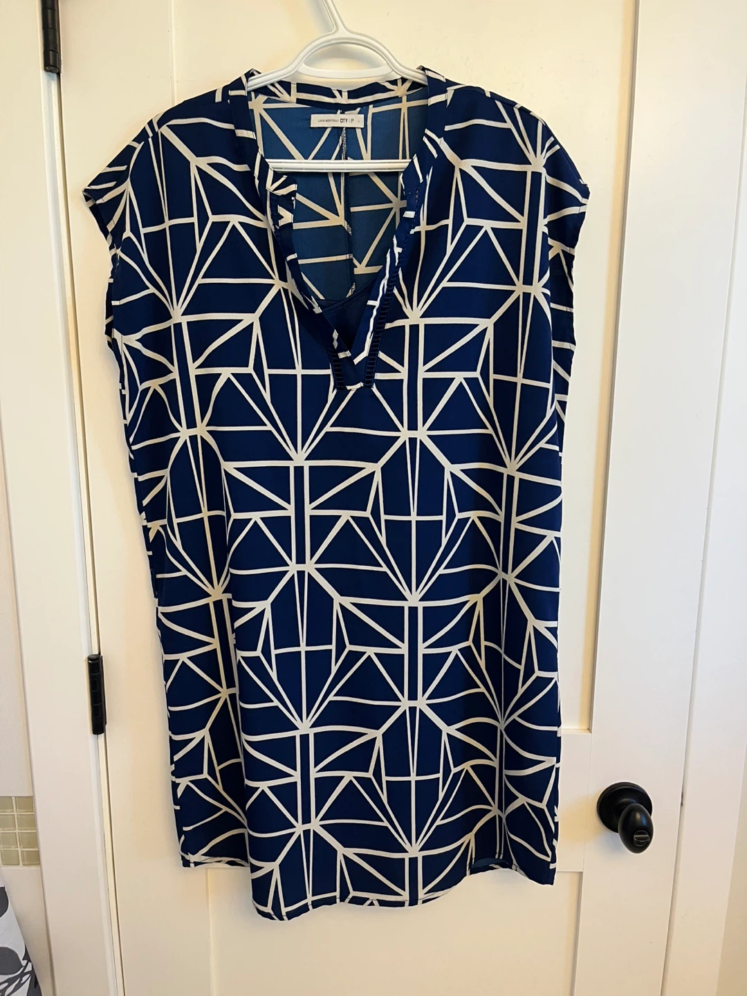 Blue & White Geometric Print Dress - photo 3
