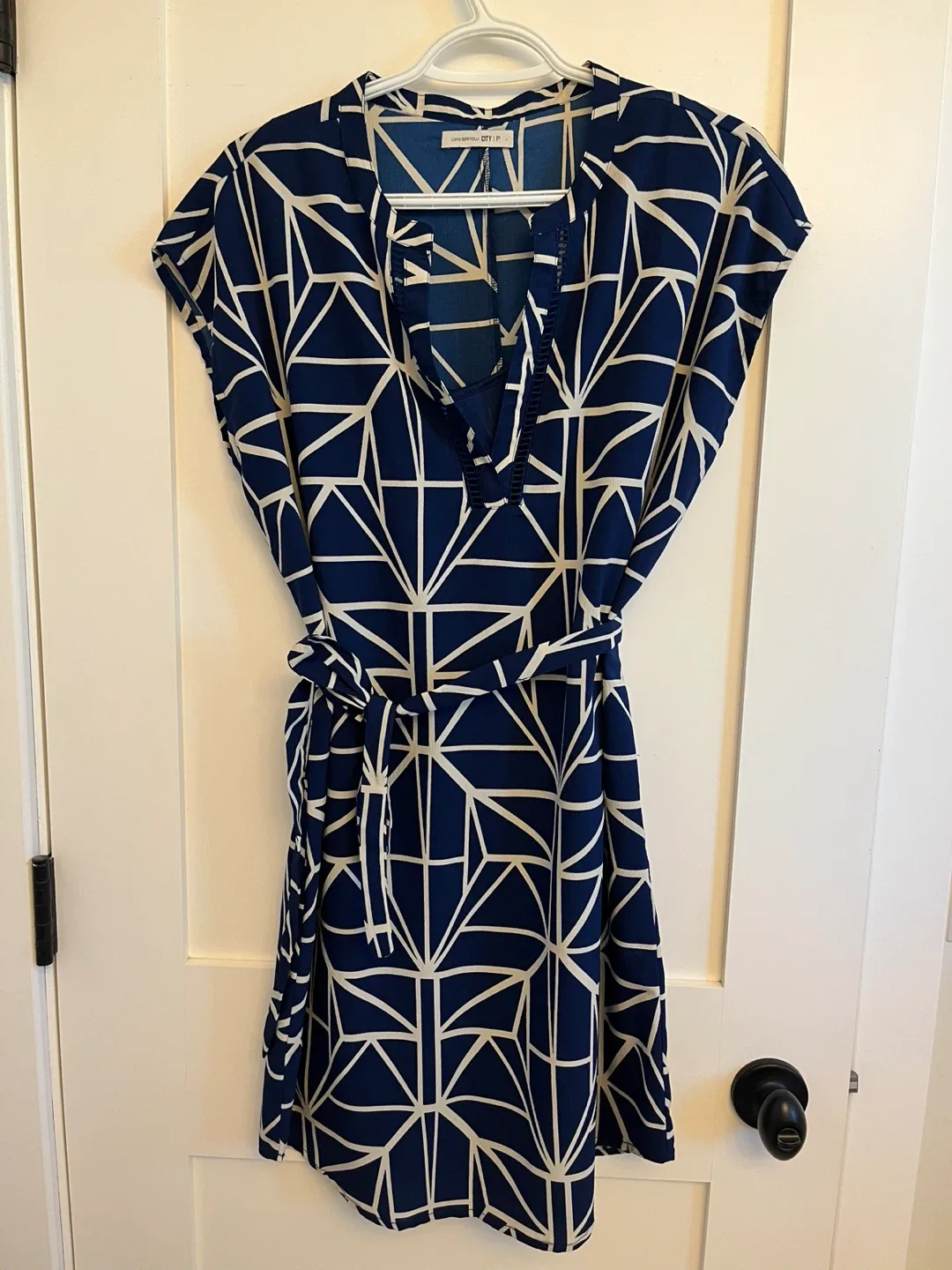 Blue & White Geometric Print Dress