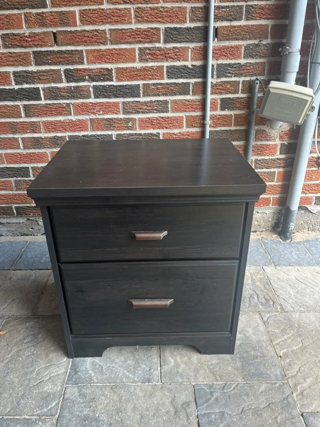 Dark Wood Nightstand with Drawers thumbnail