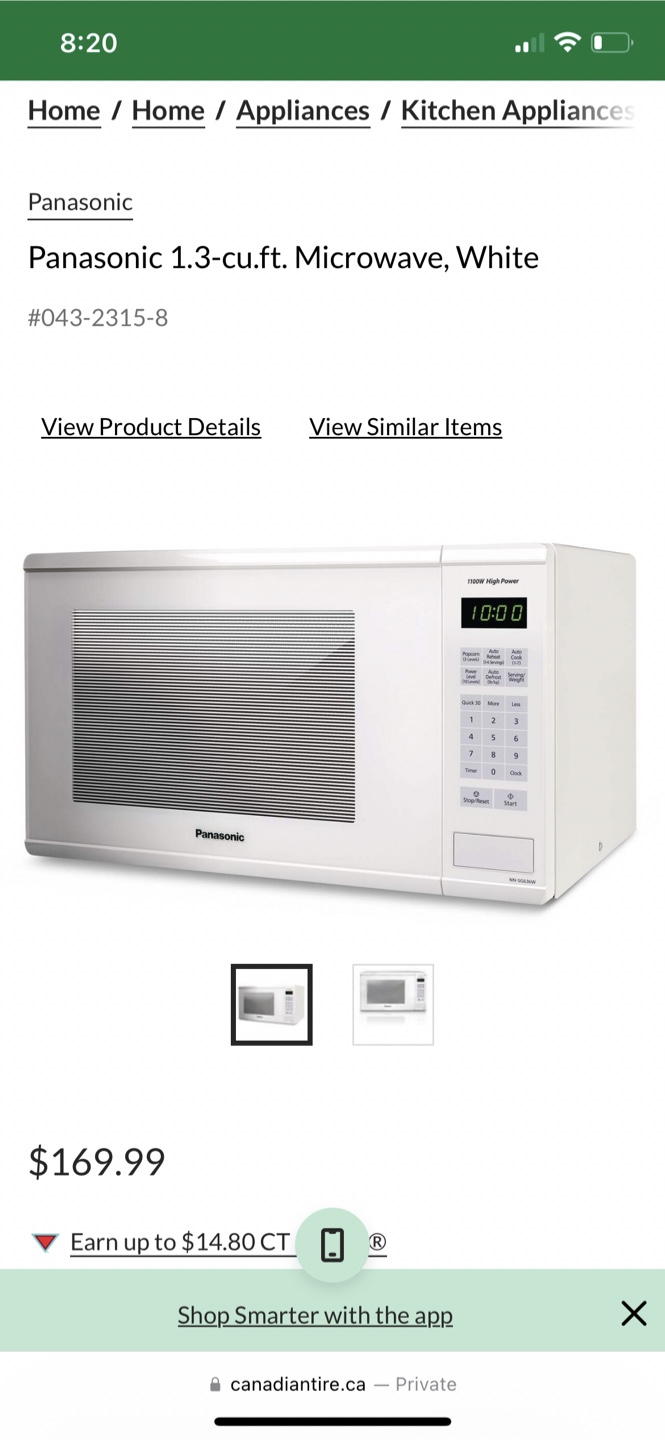 Panasonic 1.3 cu. ft. Microwave, White