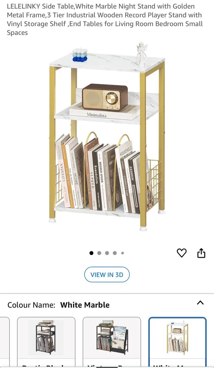 LELELINKY White Marble Side Table with Golden Metal Frame thumbnail