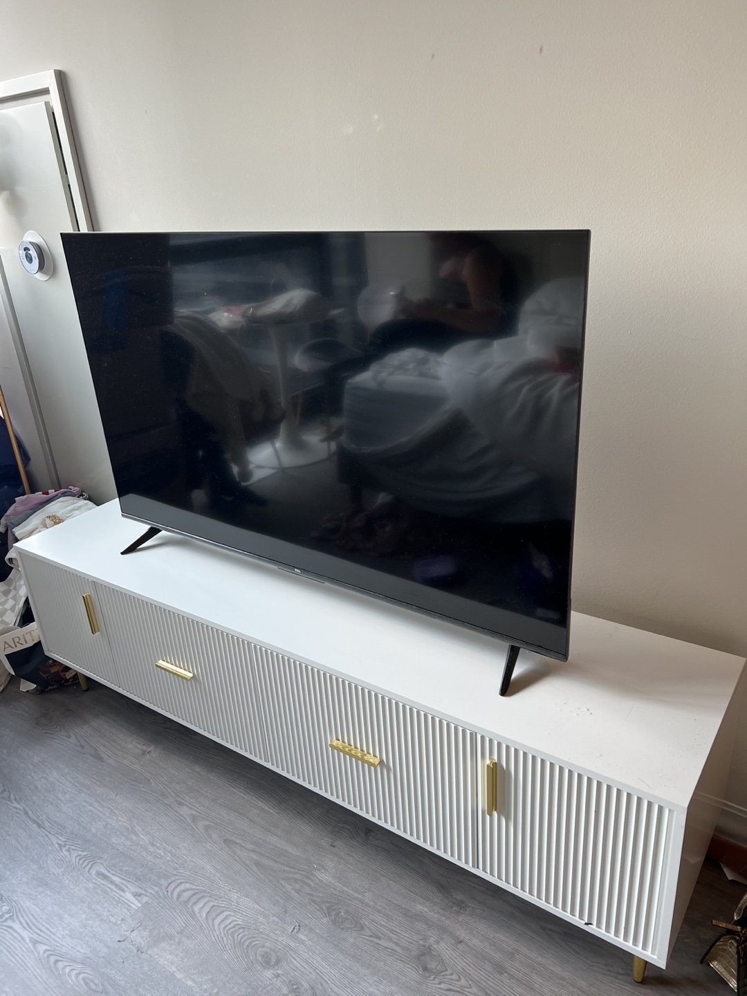 White TV Stand storage Console Table with Gold Accents - photo 2