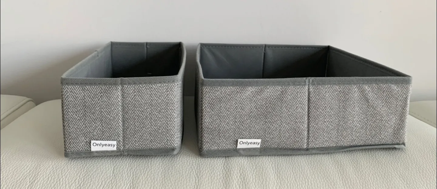 Grey Herringbone Fabric Storage Bins - Set of 2 image indicator(2)