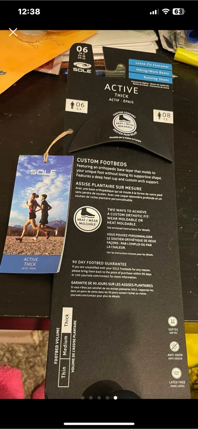 SOLE Active Thick Insole - Men's Size 6 image indicator(4)