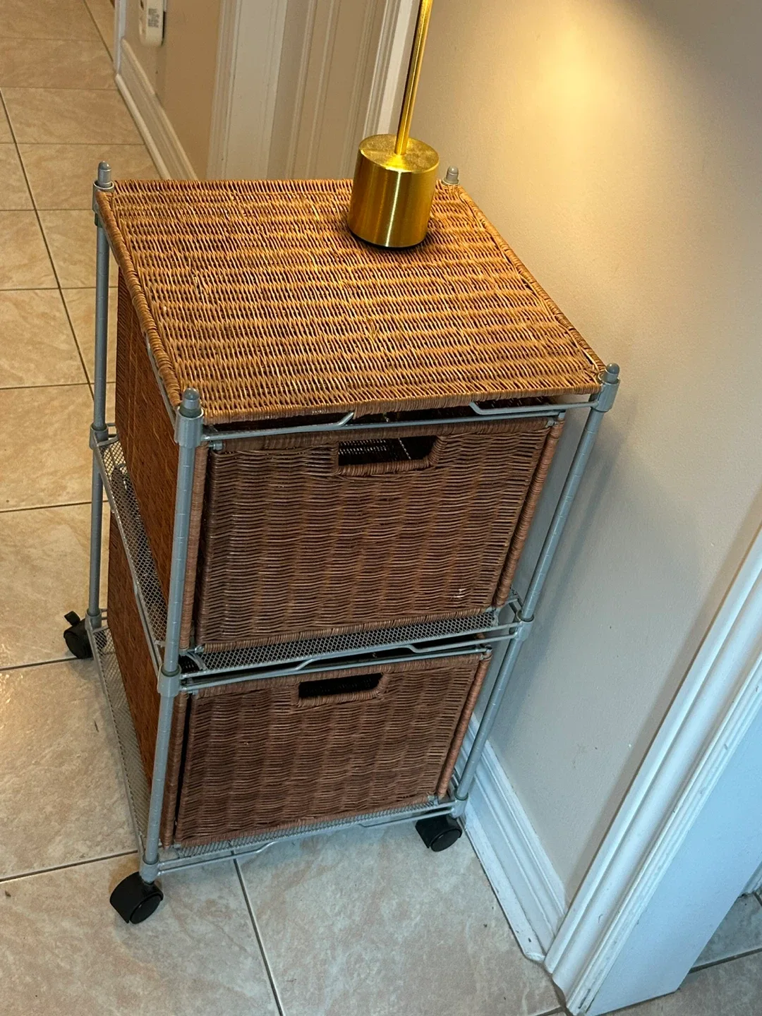 Wicker Basket Storage Unit with Wheels/ file cabinets image indicator(2)