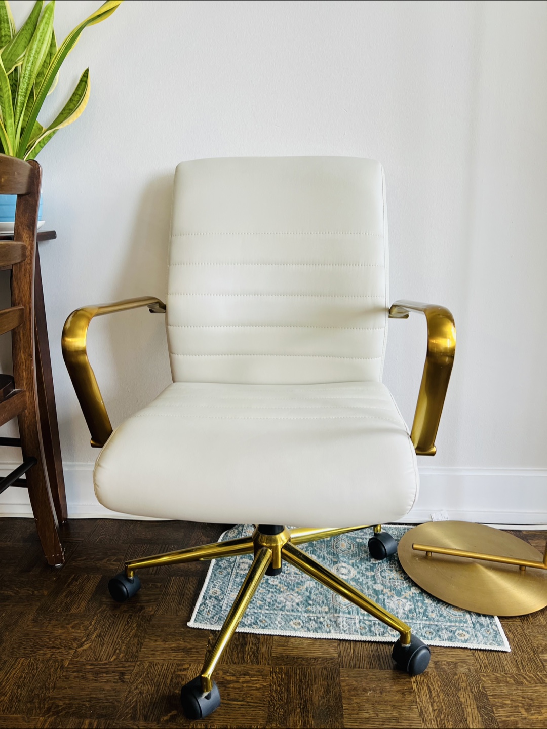 Leather & Gold Office Chair with Lumbar Support