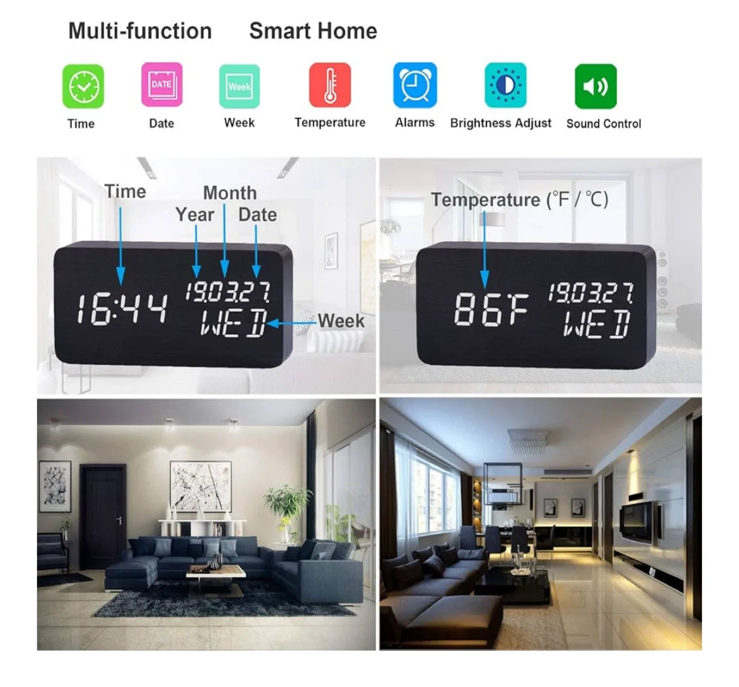 Modern Wooden Digital Clock image indicator(3)