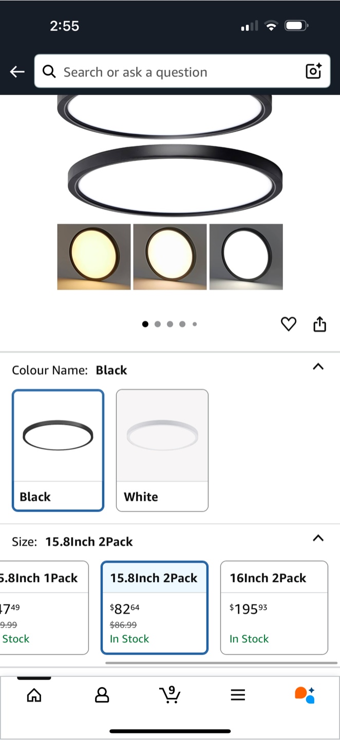 New set 15.8 inch LED Ceiling Light - Black - photo 3