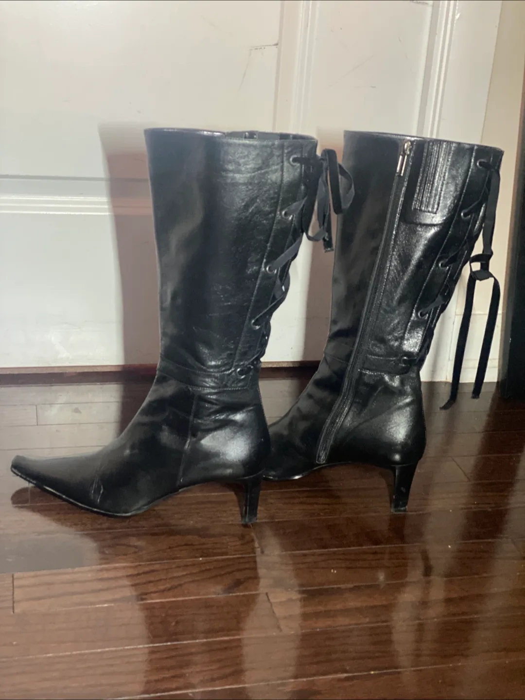 Black Leather Knee-High Boots - Size 38 thumbnail