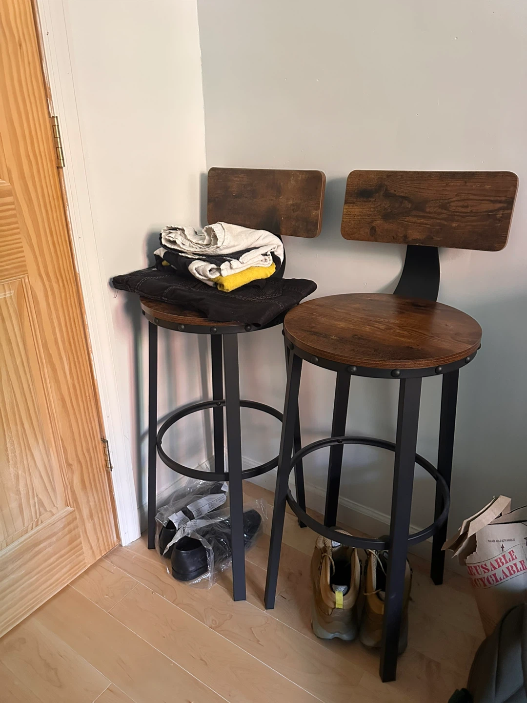 Set of Two Wooden Bar Stools