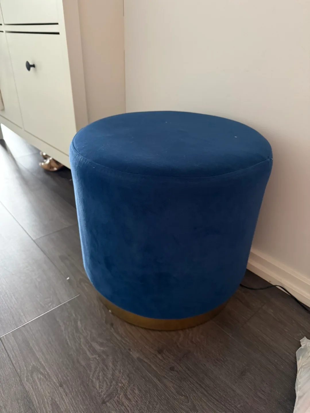 Blue Velvet Ottoman Stool thumbnail