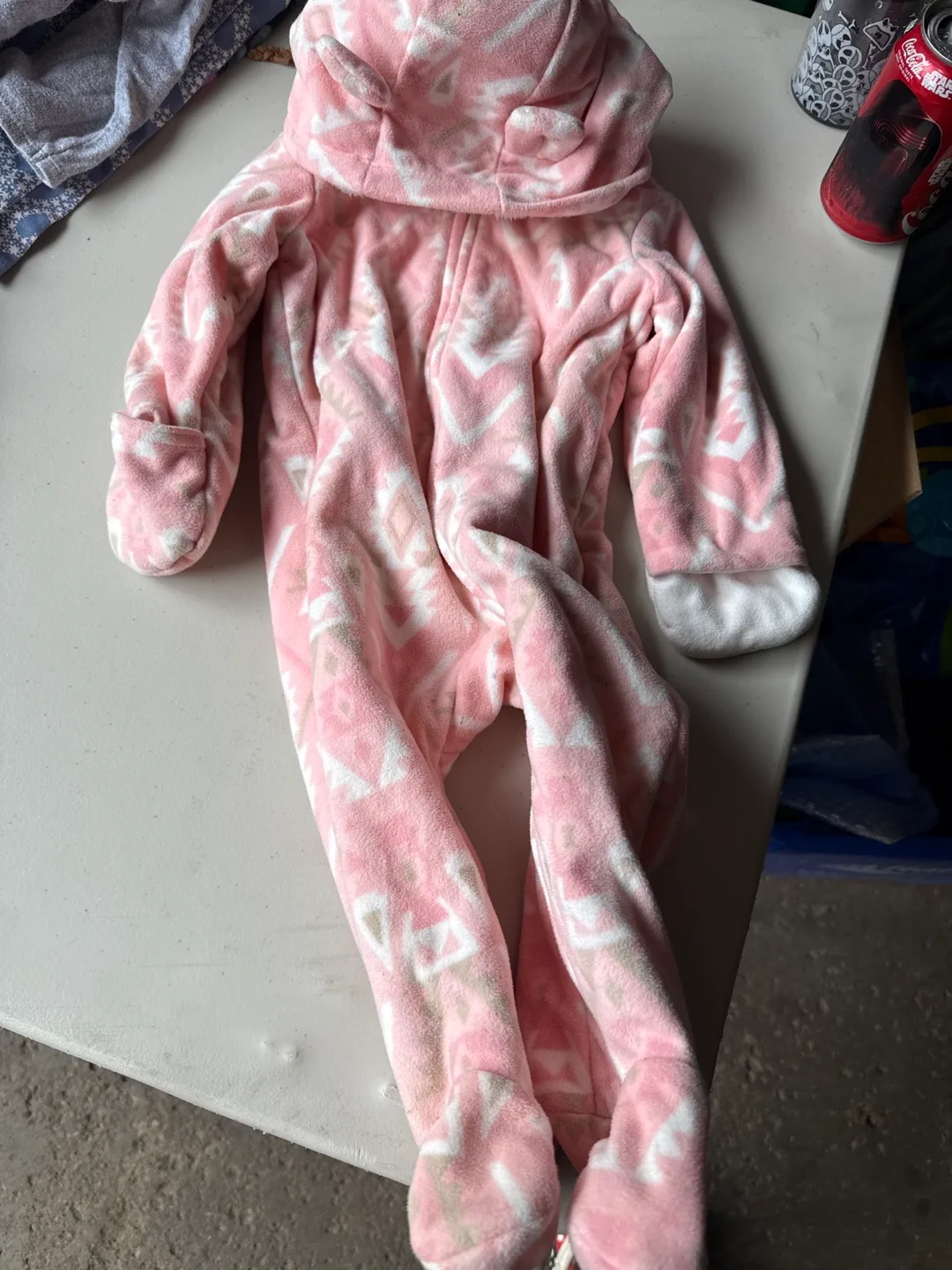 Pink Fleece Bear Onesie 9 months