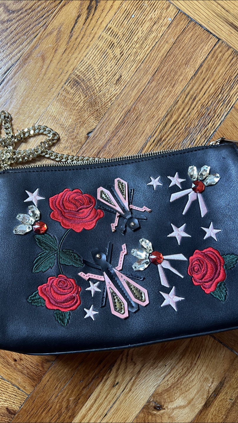 Black Clutch with Floral & Insect Design - photo 2