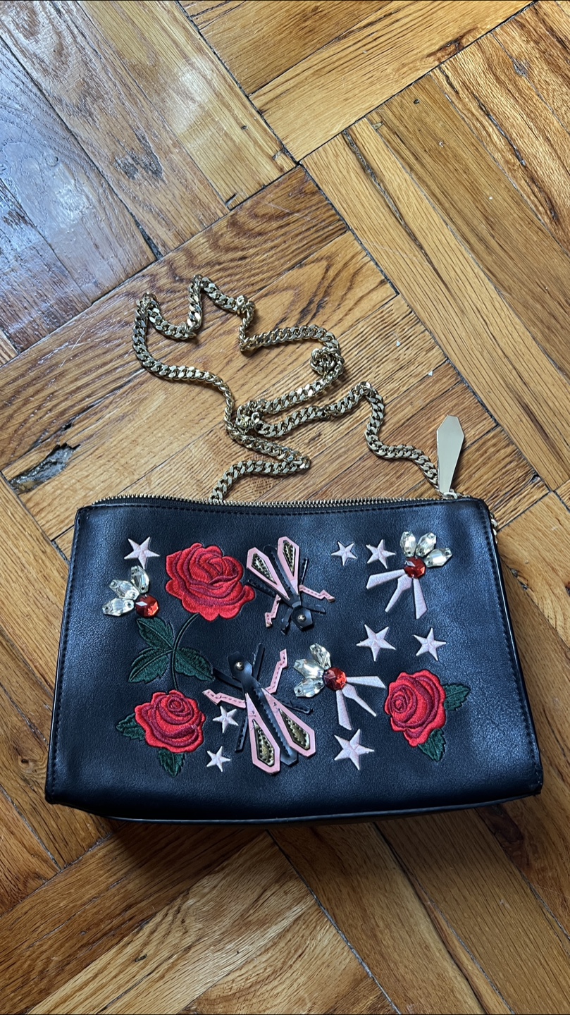 Black Clutch with Floral & Insect Design
