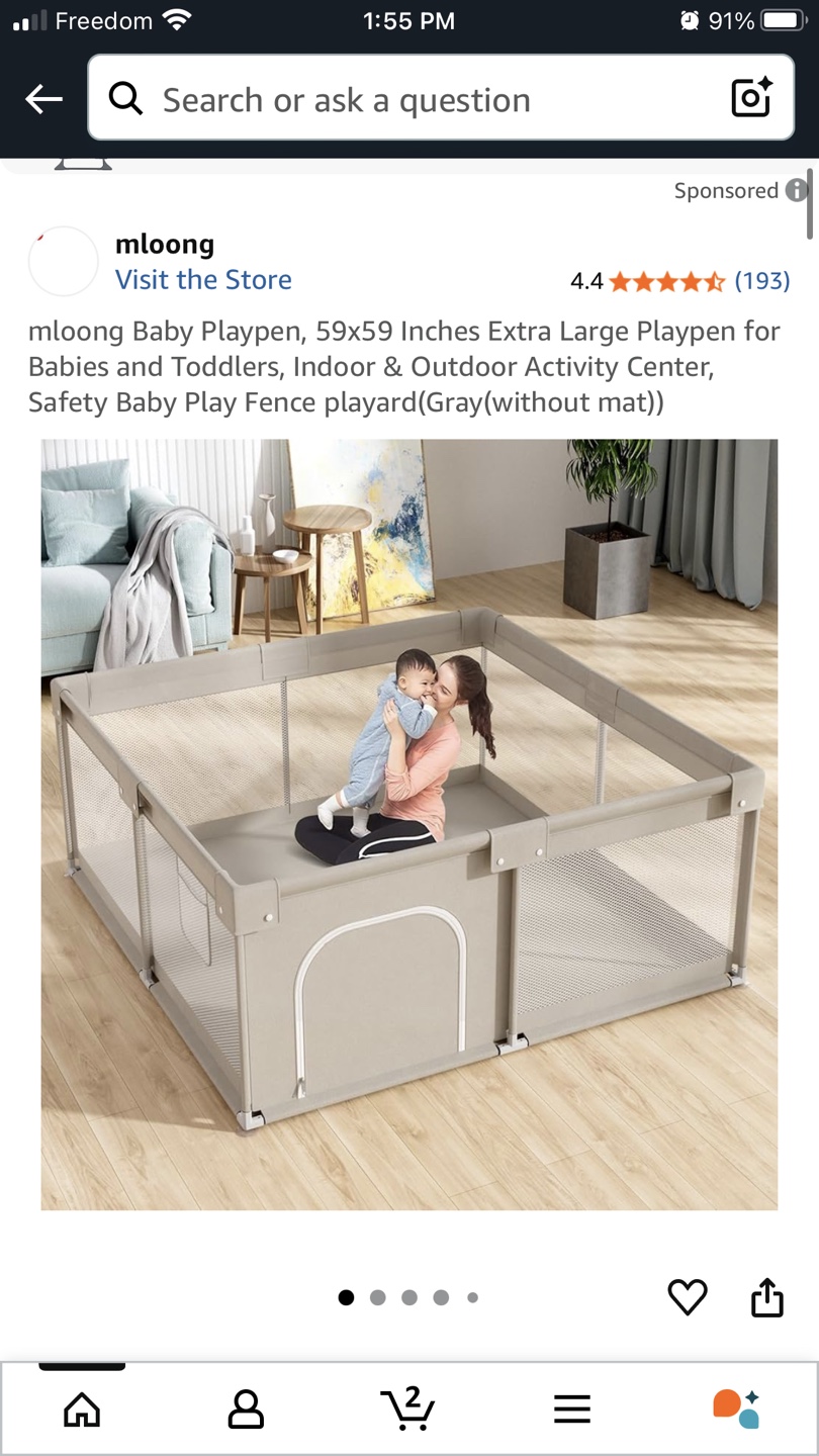 59X59 inch Baby Playpen with Handles - photo 3