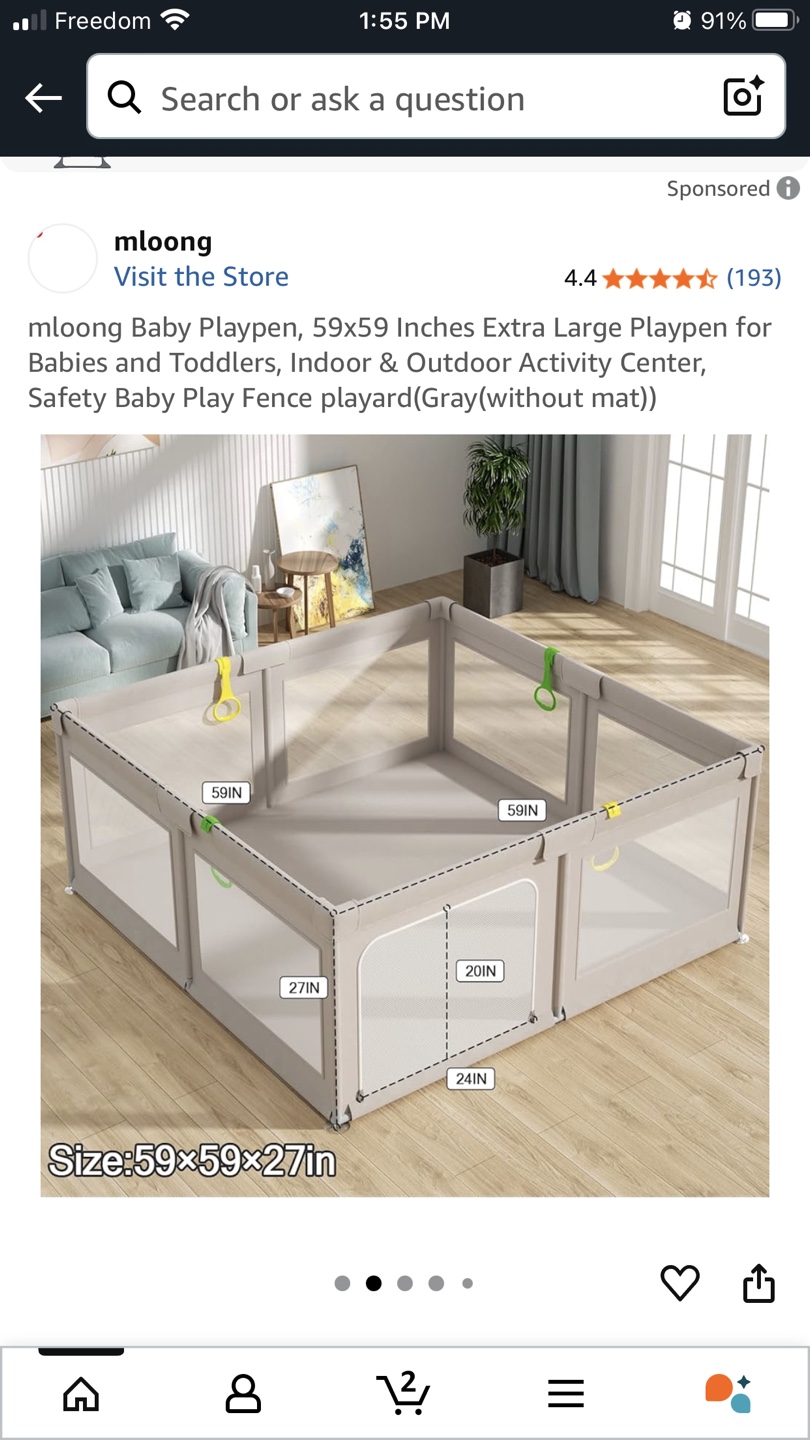 59X59 inch Baby Playpen with Handles - photo 2