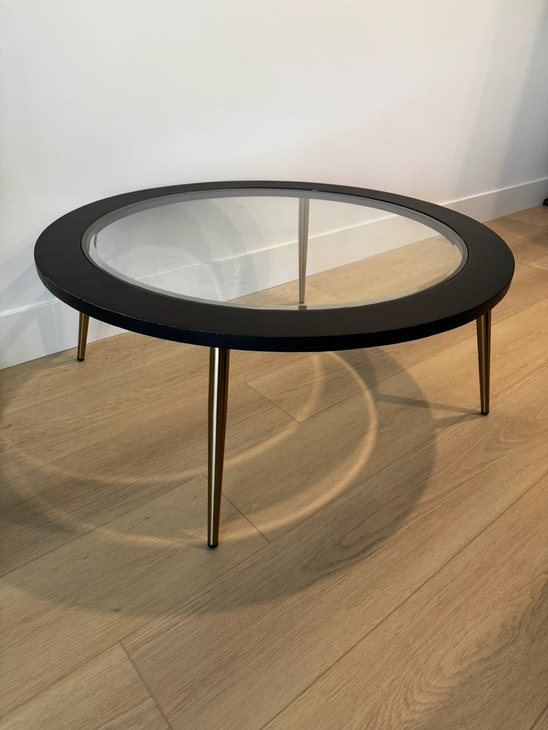 Round Glass Coffee Table - Black & Gold