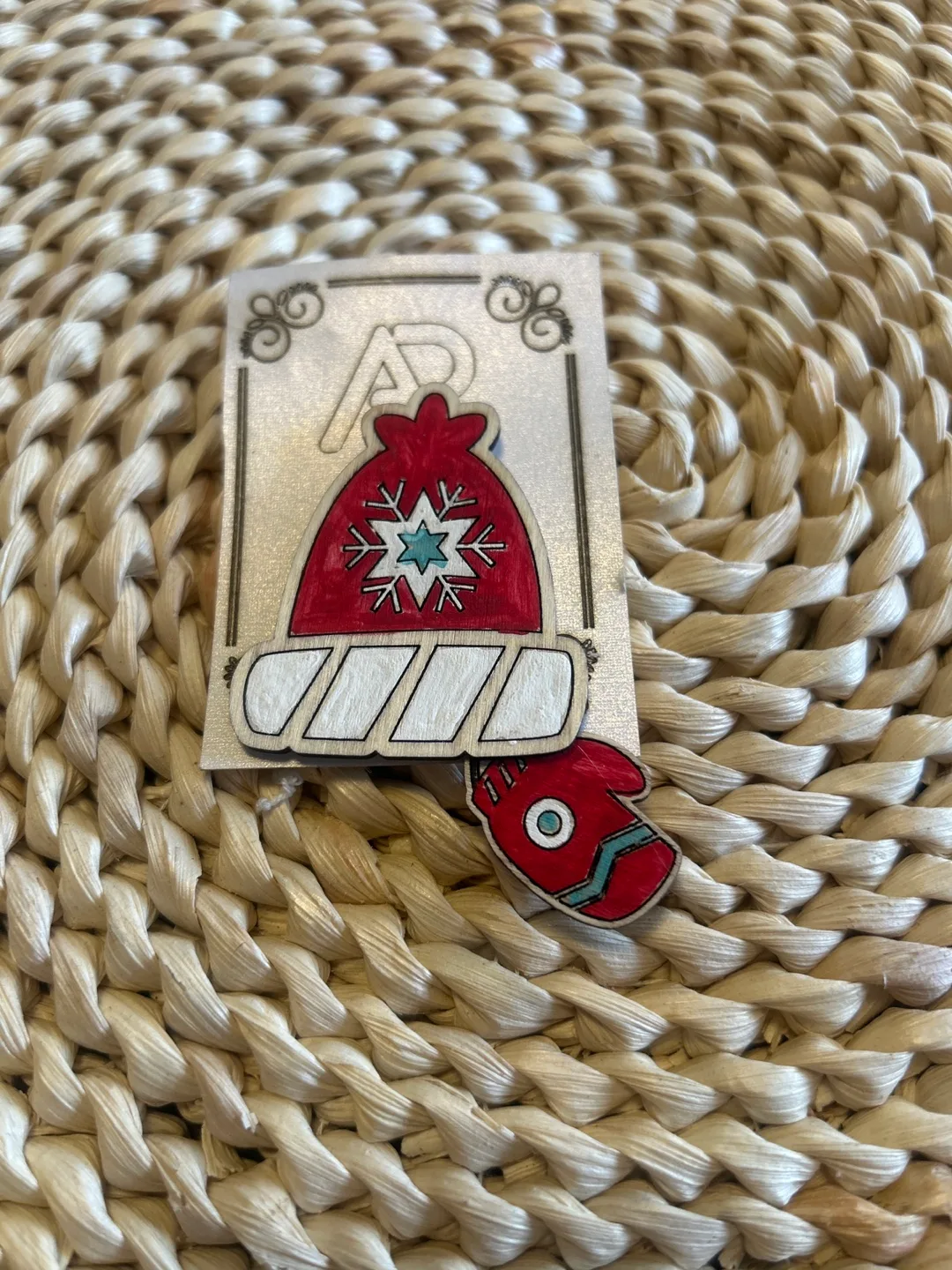 Handmade Wooden fridge magnet - Hat and Mitten