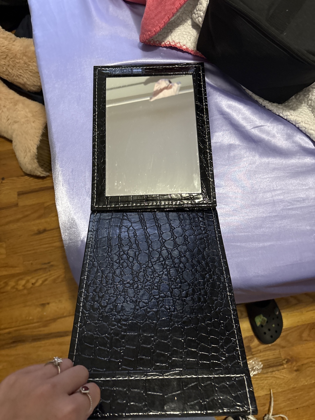Black Crocodile Print Folding Mirror - photo 2