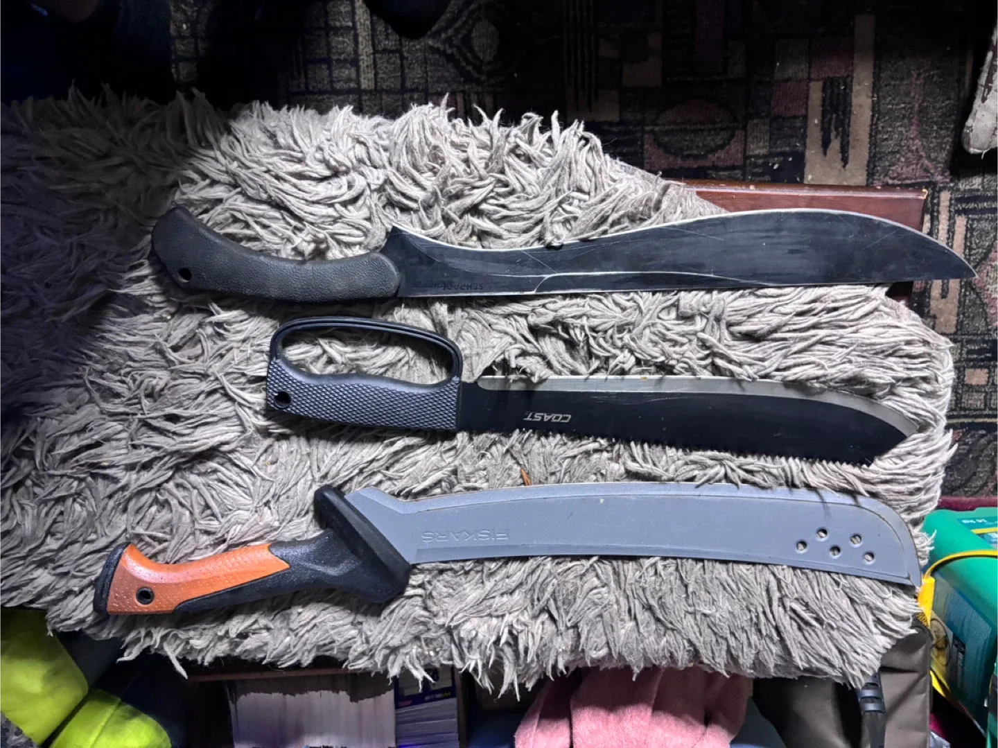 Fiskars Machete with Sheath and 2 coast machetes one with sheath thumbnail