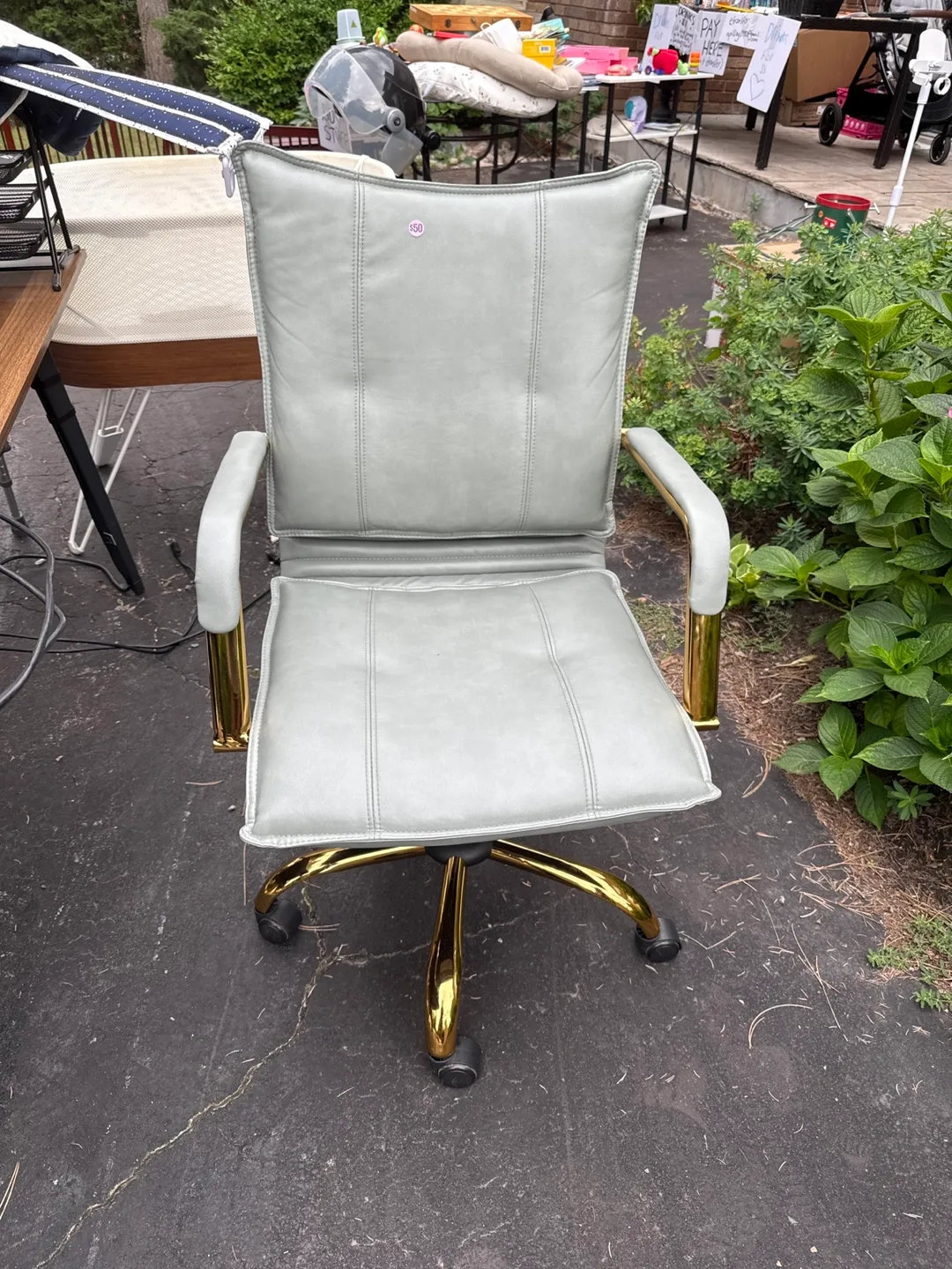 Office Chair - Light Green sage & Gold Accents thumbnail