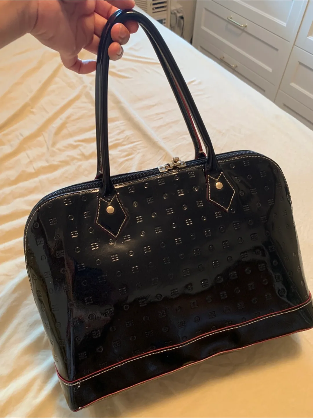 Arcadia Black Patent Leather Handbag