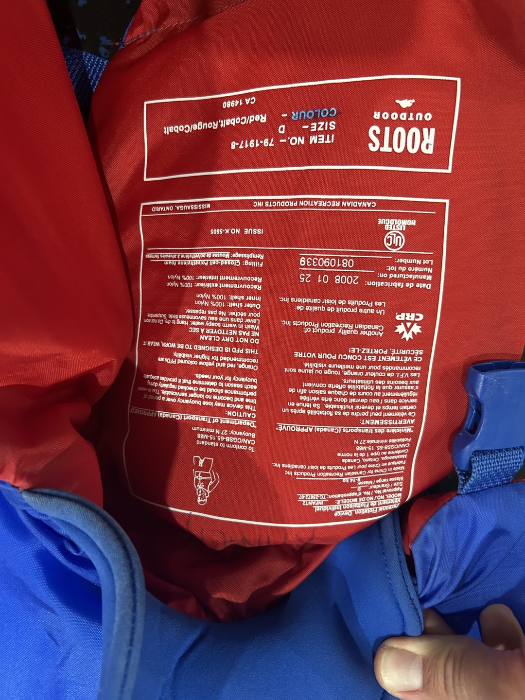 Roots Outdoor Life Jacket - Red/Cobalt - Size D - photo 4