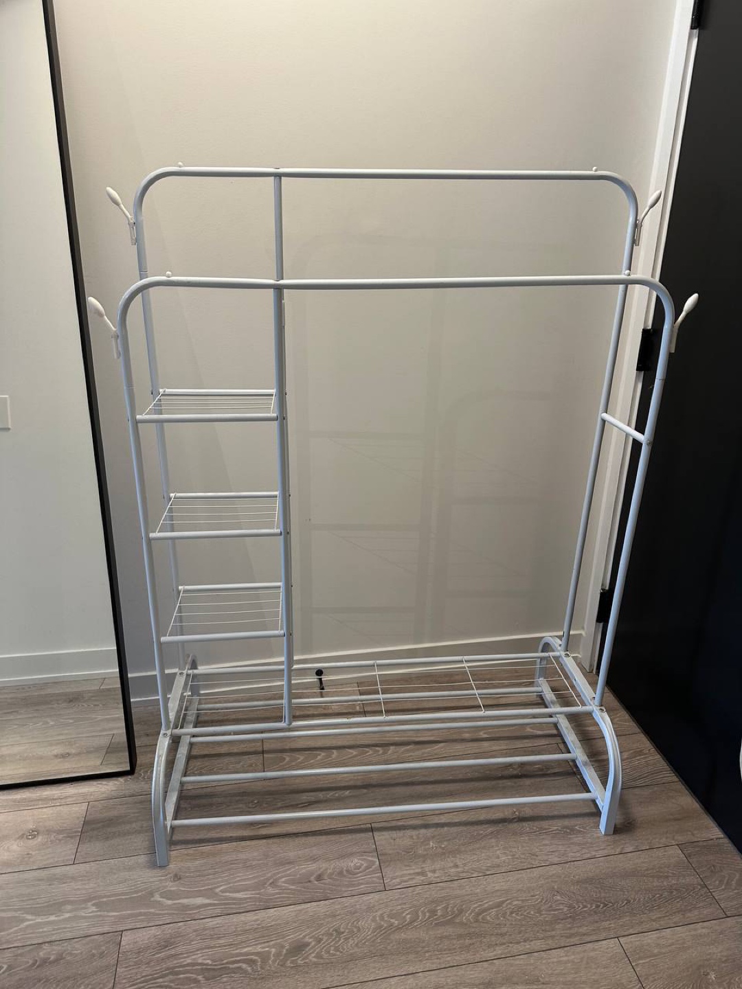 White Metal Clothes Rack with Shelves