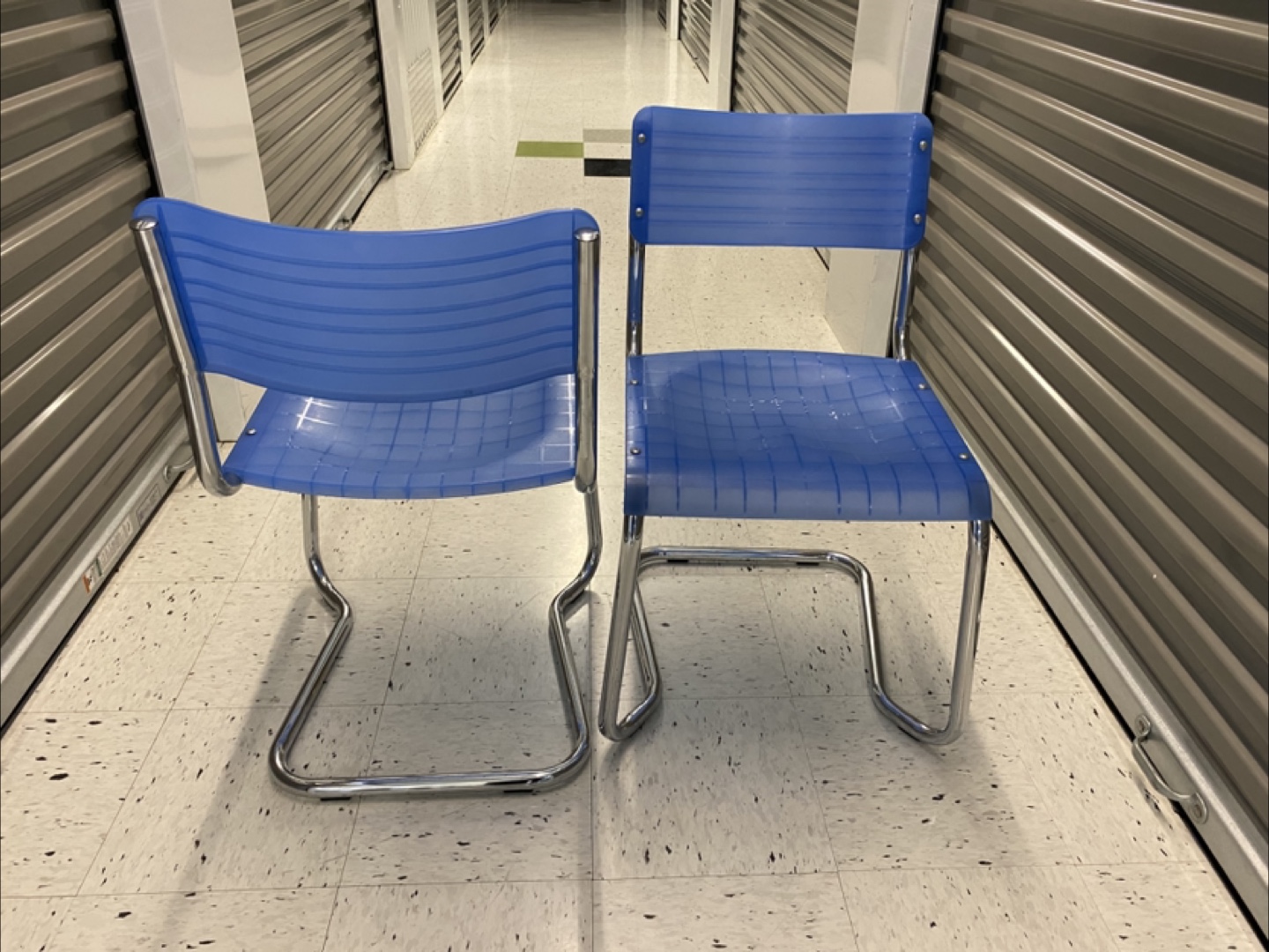(6) Cantilever Blue Vinyl/Chrome Chairs