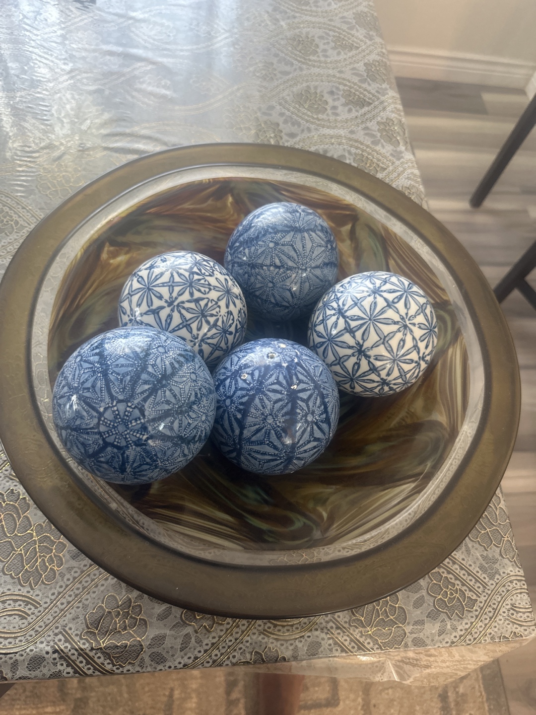 Decorative Blue & White Orbs in Bowl