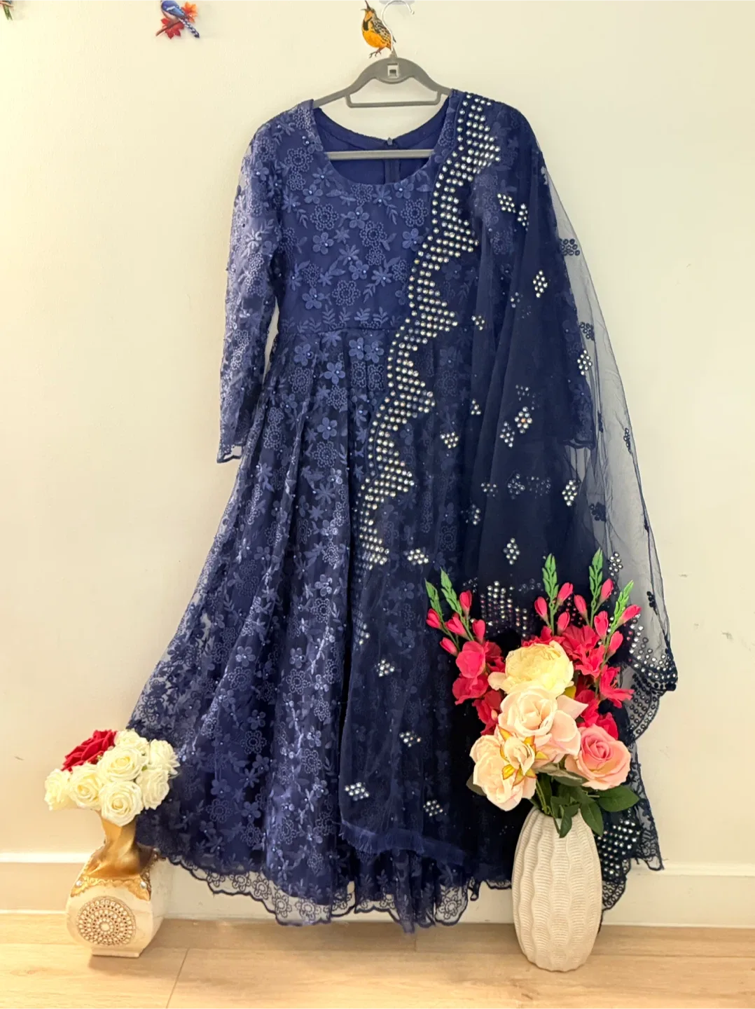 Navy Blue Embroidered Anarkali Dress image indicator(2)