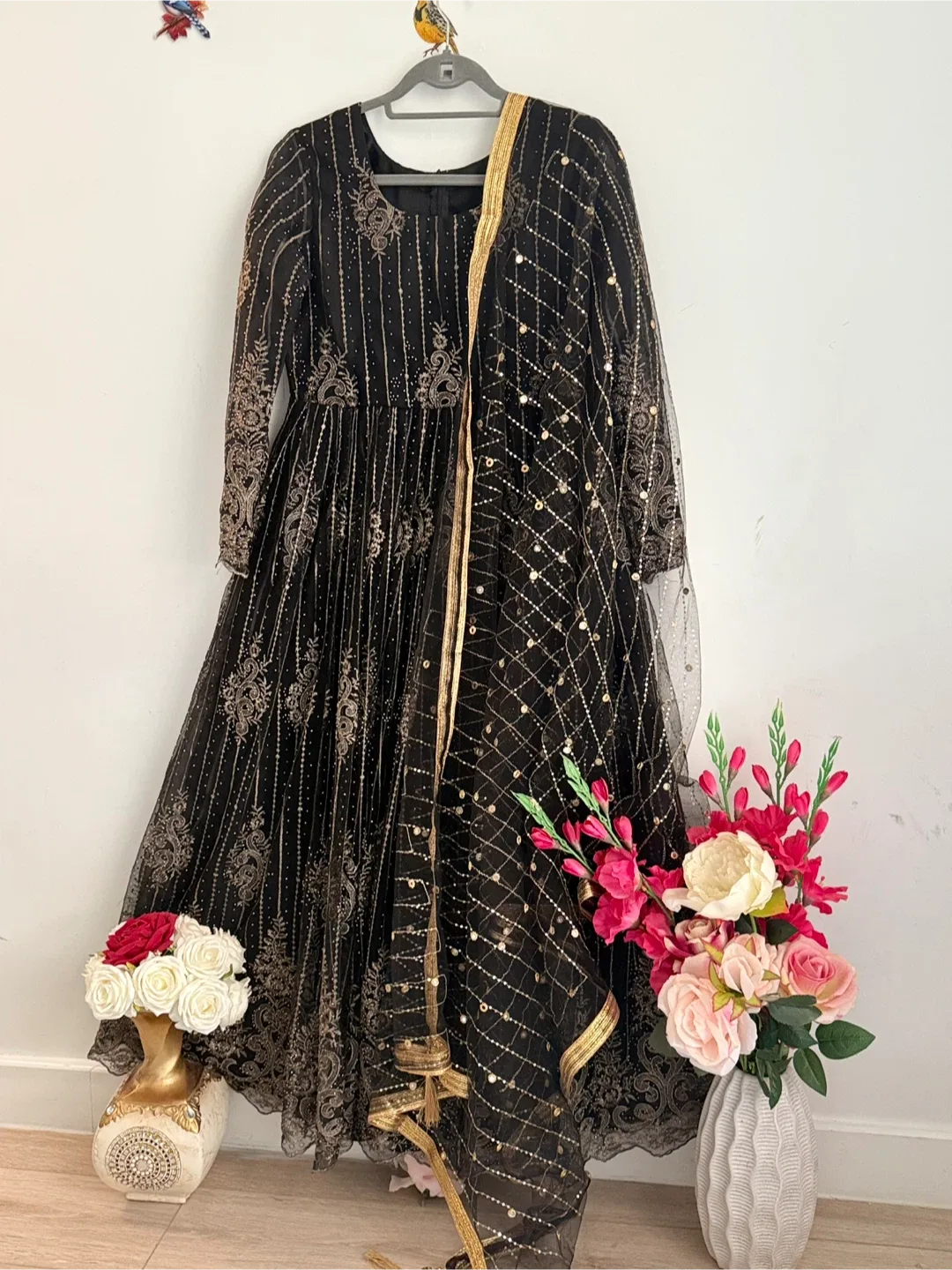 Black & Gold Embroidered Anarkali Dress image indicator(2)