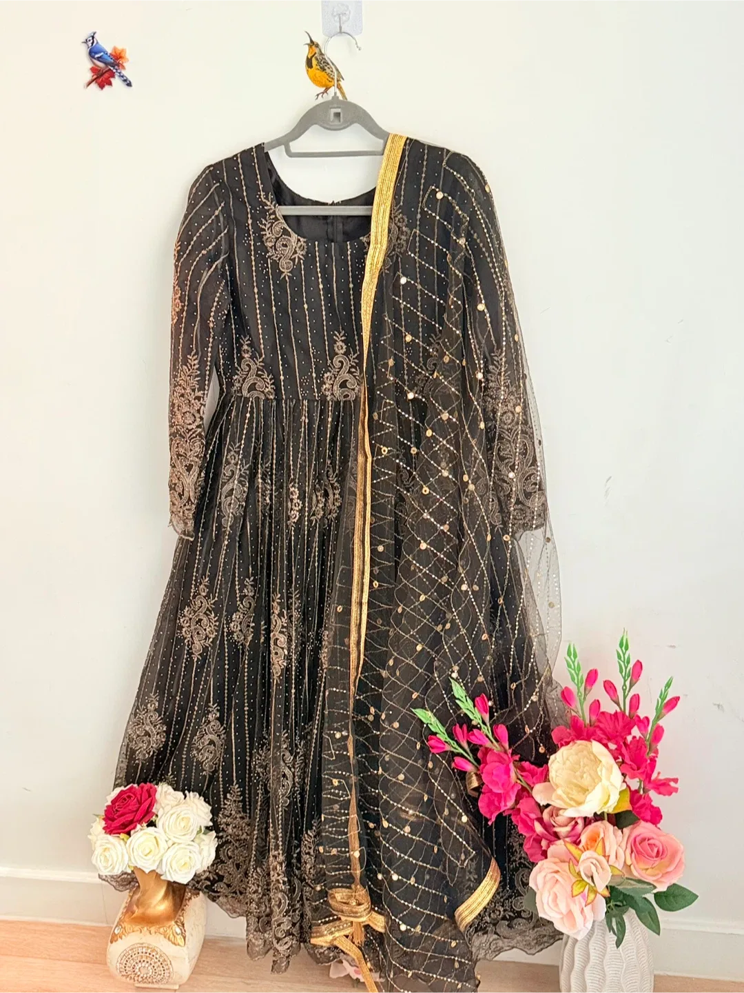 Black & Gold Embroidered Anarkali Dress thumbnail