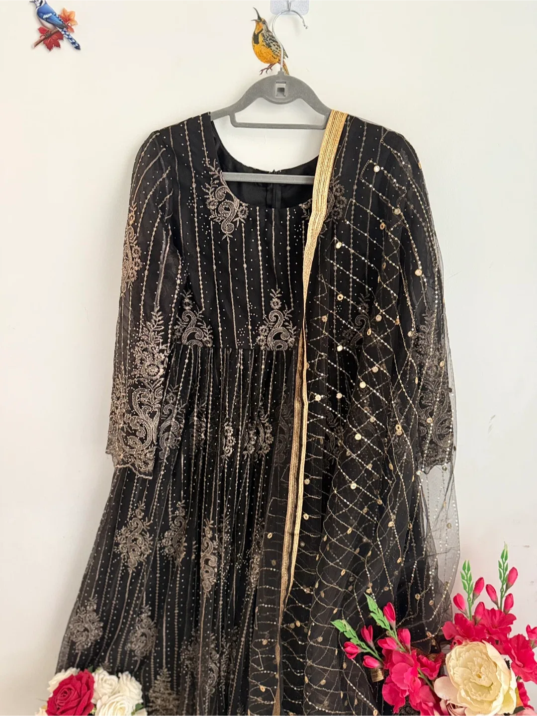 Black & Gold Embroidered Anarkali Dress image indicator(4)