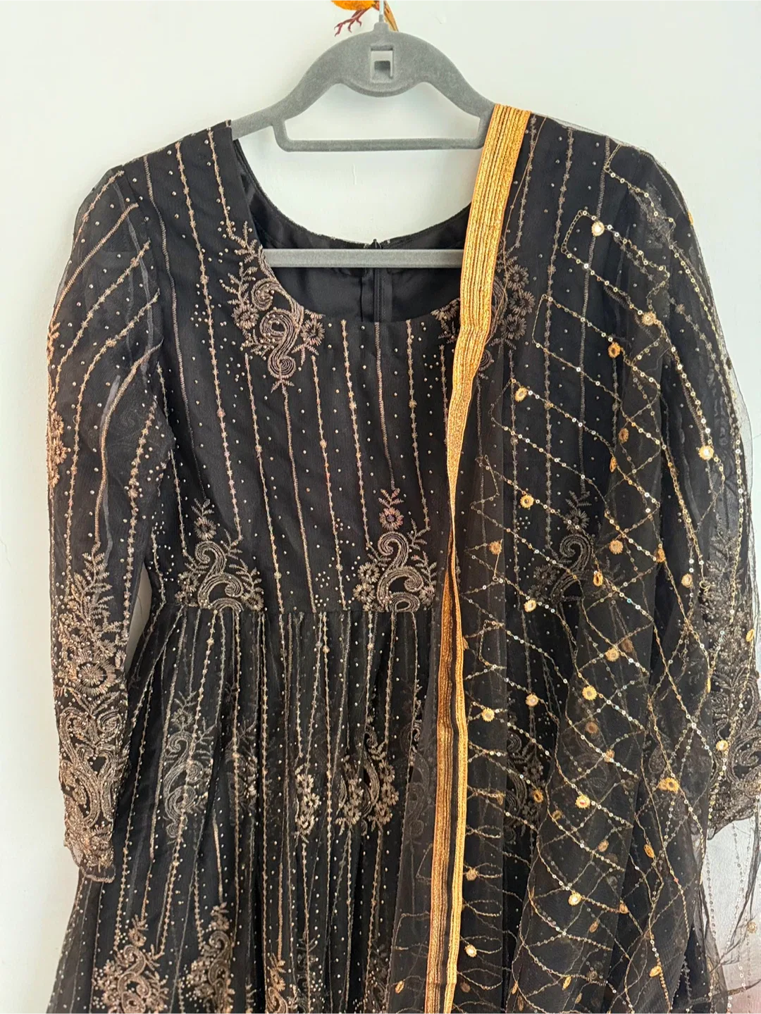 Black & Gold Embroidered Anarkali Dress image indicator(3)