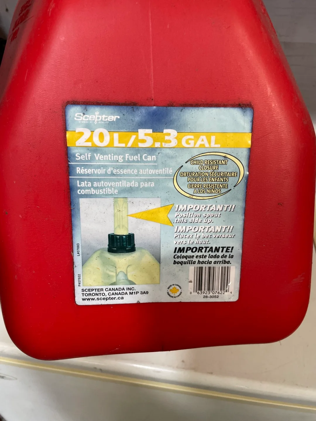 Scepter 20L/5.3 Gal Self Venting Fuel Can image indicator(2)