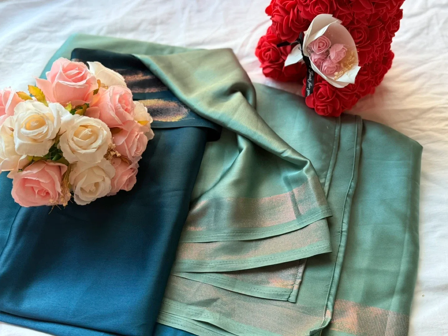 Satin Saree - Teal and Navy Blue thumbnail