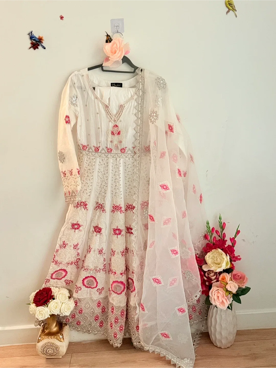 Sajni White Embroidered Anarkali Dress image indicator(2)
