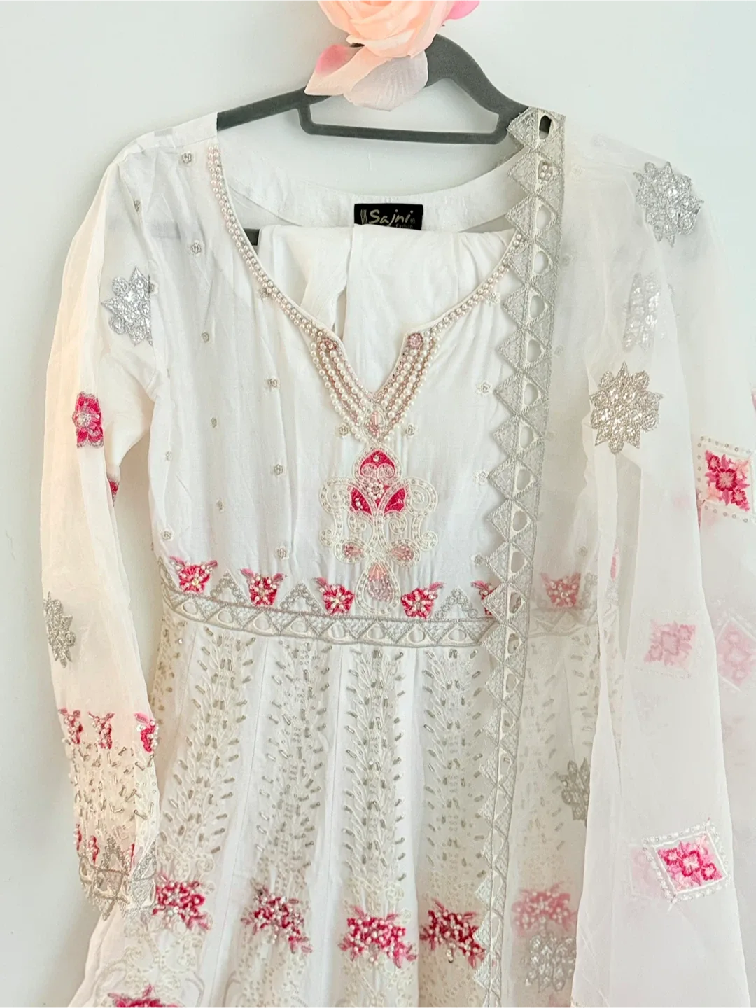 Sajni White Embroidered Anarkali Dress image indicator(3)