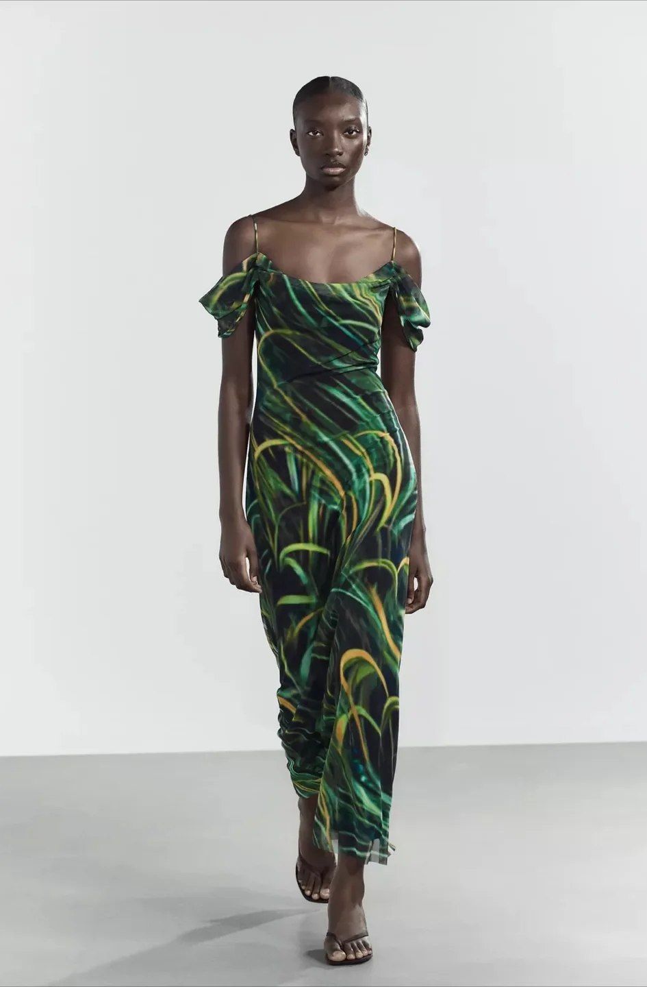 Unique Green & Yellow Patterned Maxi Dress thumbnail